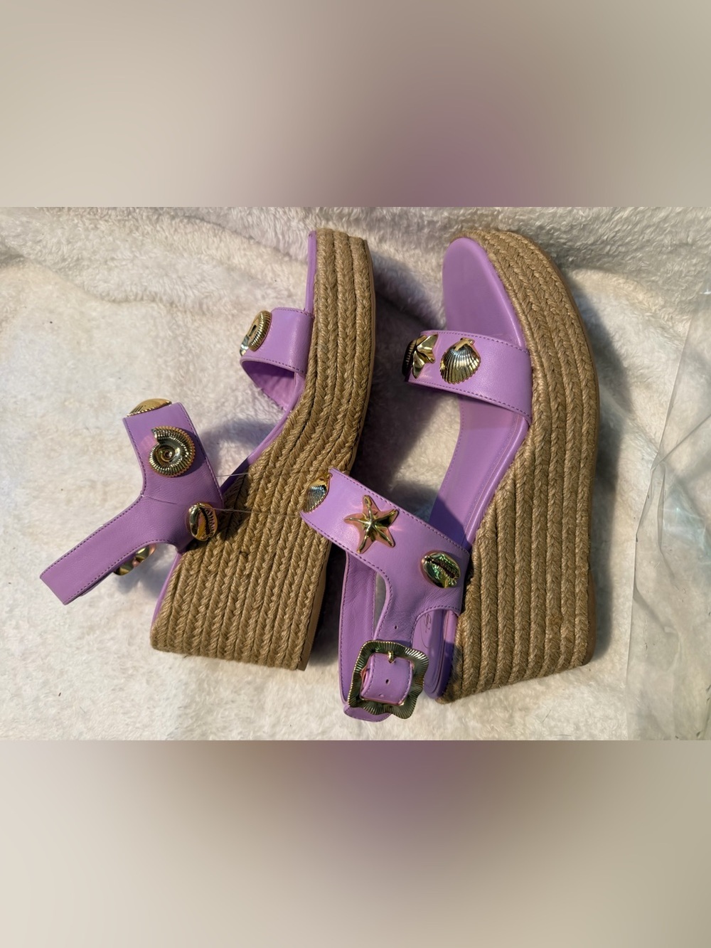 Larroude Madison Espadrille Wedge in Lilac Leather 9 - Picture 8 of 13